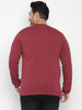 Plus Men's Maroon Color-Block Regular Fit Full Sleeve Cotton T-Shirt