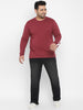 Plus Men's Maroon Color-Block Regular Fit Full Sleeve Cotton T-Shirt