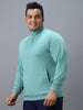 Plus Men's Green Cotton Solid Button High Neck Sweatshirt