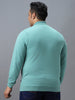 Plus Men's Green Cotton Solid Button High Neck Sweatshirt