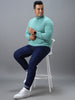 Plus Men's Green Cotton Solid Button High Neck Sweatshirt