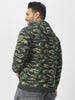 Plus Men's Green Cotton Camouflage Printed Hooded Neck Sweatshirt