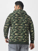 Plus Men's Green Cotton Camouflage Printed Hooded Neck Sweatshirt