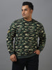 Plus Men's Green Cotton Camouflage Printed Round Neck Sweatshirt