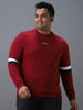 Plus Men's Red Cotton Color Block Round Neck Sweatshirt