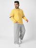 Plus Men's Yellow Cotton Color Block Round Neck Sweatshirt