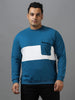 Plus Men's Green Cotton Color Block Round Neck Sweatshirt