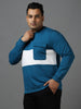 Plus Men's Green Cotton Color Block Round Neck Sweatshirt