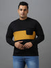 Plus Men's Black Cotton Color Block Round Neck Sweatshirt