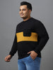 Plus Men's Black Cotton Color Block Round Neck Sweatshirt