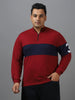 Plus Men's Maroon Cotton Color Block Round Neck Sweatshirt