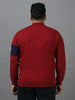 Plus Men's Maroon Cotton Color Block Round Neck Sweatshirt