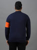 Plus Men's Dark Blue Cotton Color Block Round Neck Sweatshirt