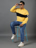 Plus Men's Yellow Cotton Color Block Round Neck Sweatshirt