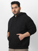 Plus Men's Jet Black Cotton Solid Oversized Hooded Neck Sweatshirt