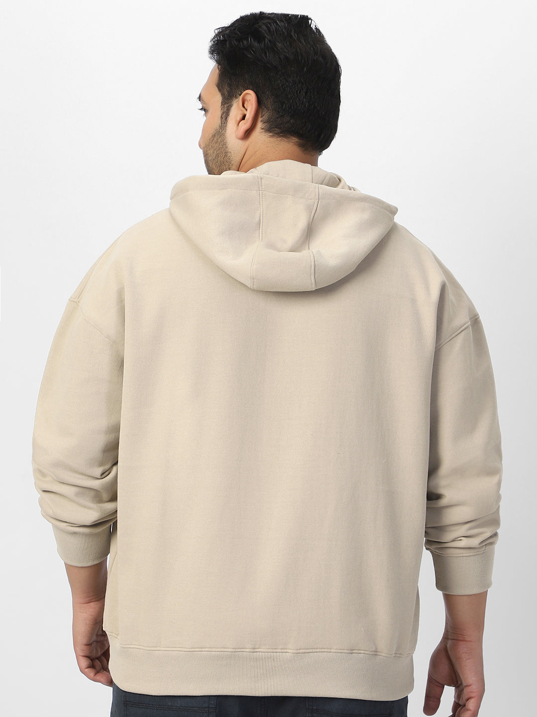 Plus Men's Silver Lining Cotton Solid Oversized Hooded Neck Sweatshirt