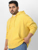 Plus Men's Sun Yellow Cotton Solid Oversized Hooded Neck Sweatshirt