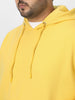 Plus Men's Sun Yellow Cotton Solid Oversized Hooded Neck Sweatshirt