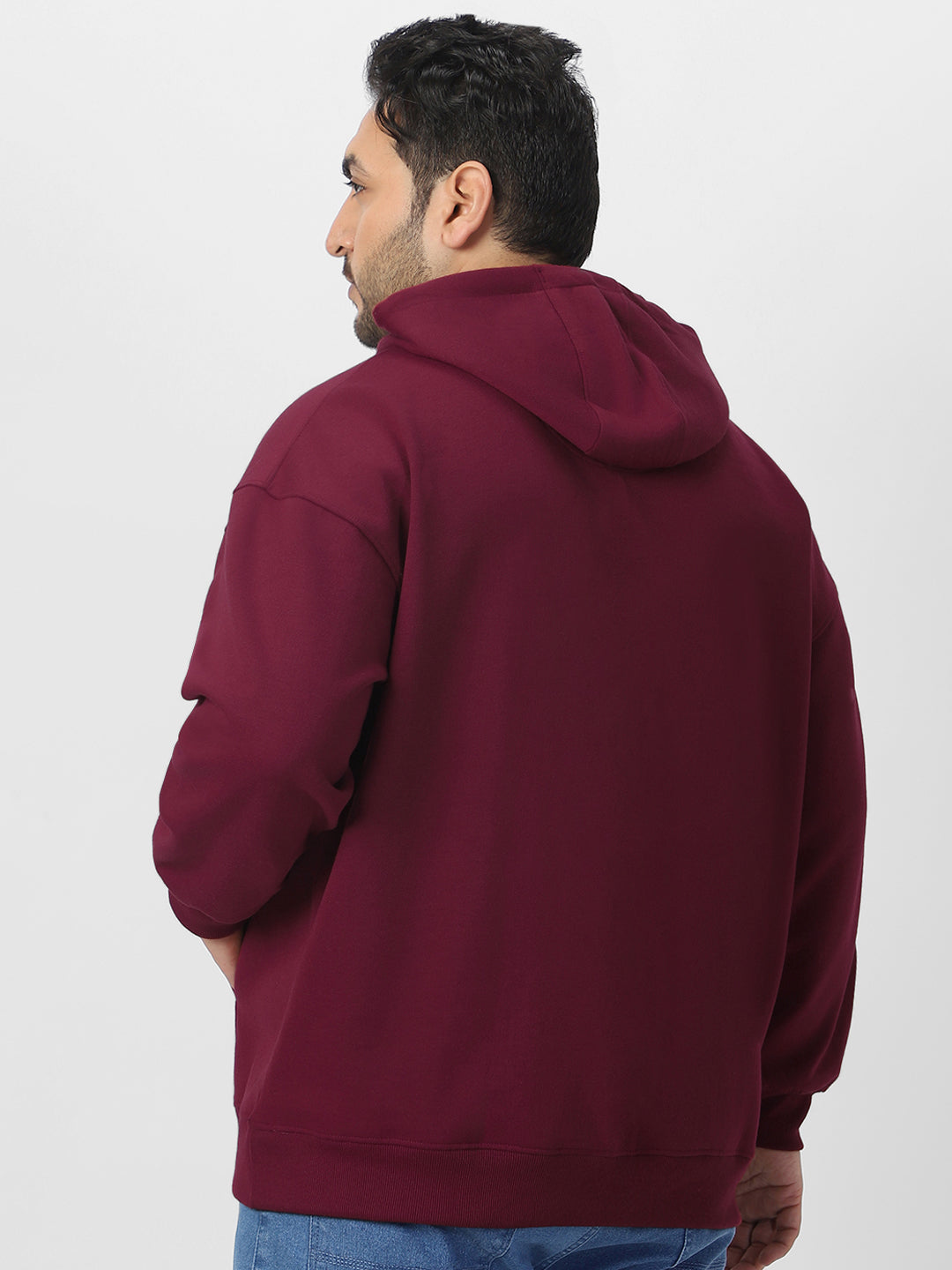 Plus Men's Maroon Cotton Solid Oversized Hooded Neck Sweatshirt