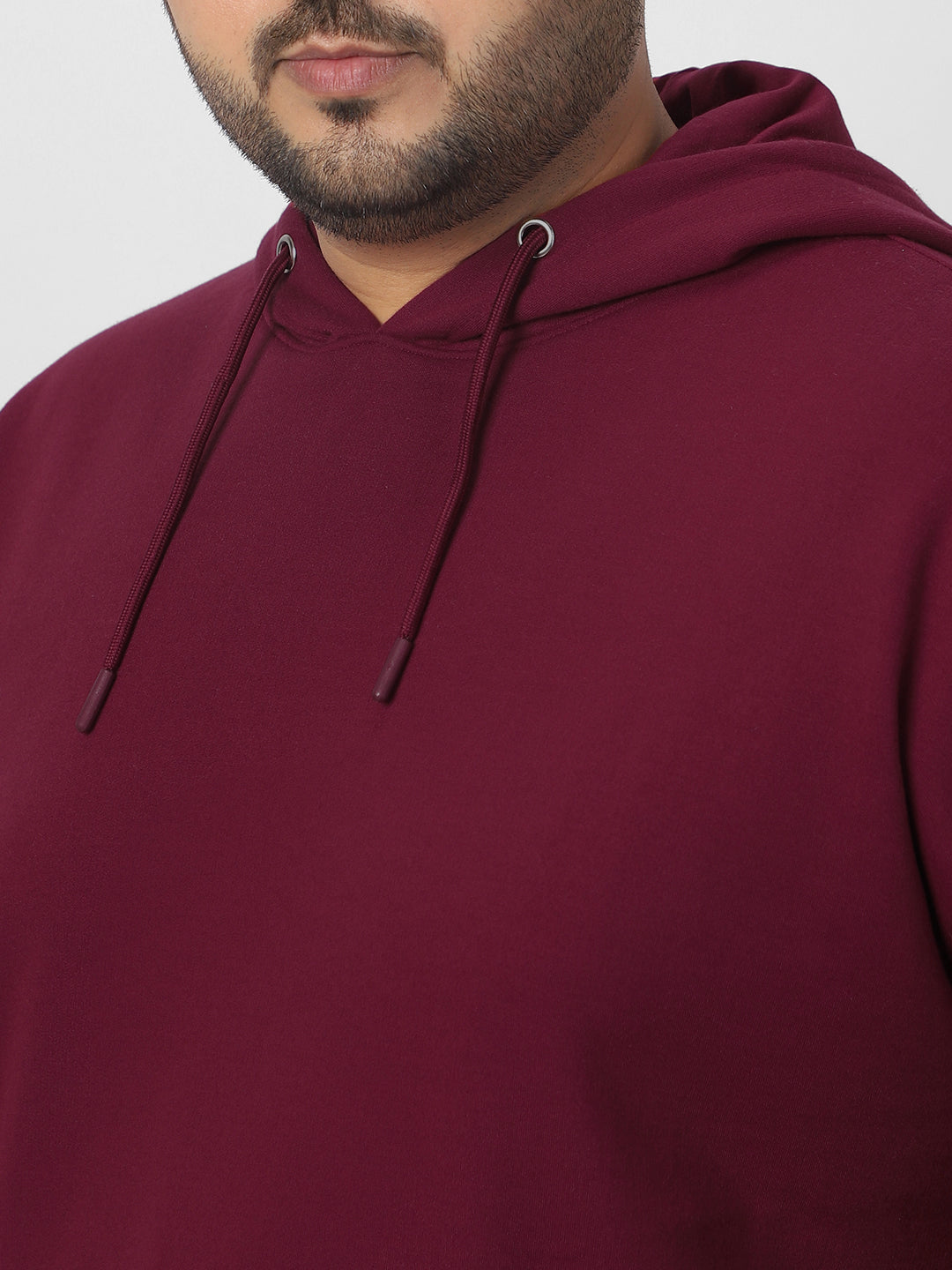 Plus Men's Maroon Cotton Solid Oversized Hooded Neck Sweatshirt