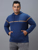 Plus Men's Blue Cotton Solid Hooded Neck Sweatshirt