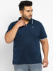 Plus Men's Airforce Blue Solid Regular Fit Half Sleeve Cotton Polo T-Shirt
