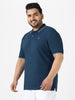 Plus Men's Airforce Blue Solid Regular Fit Half Sleeve Cotton Polo T-Shirt