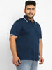 Plus Men's Airforce Blue Solid Regular Fit Half Sleeve Cotton Polo T-Shirt