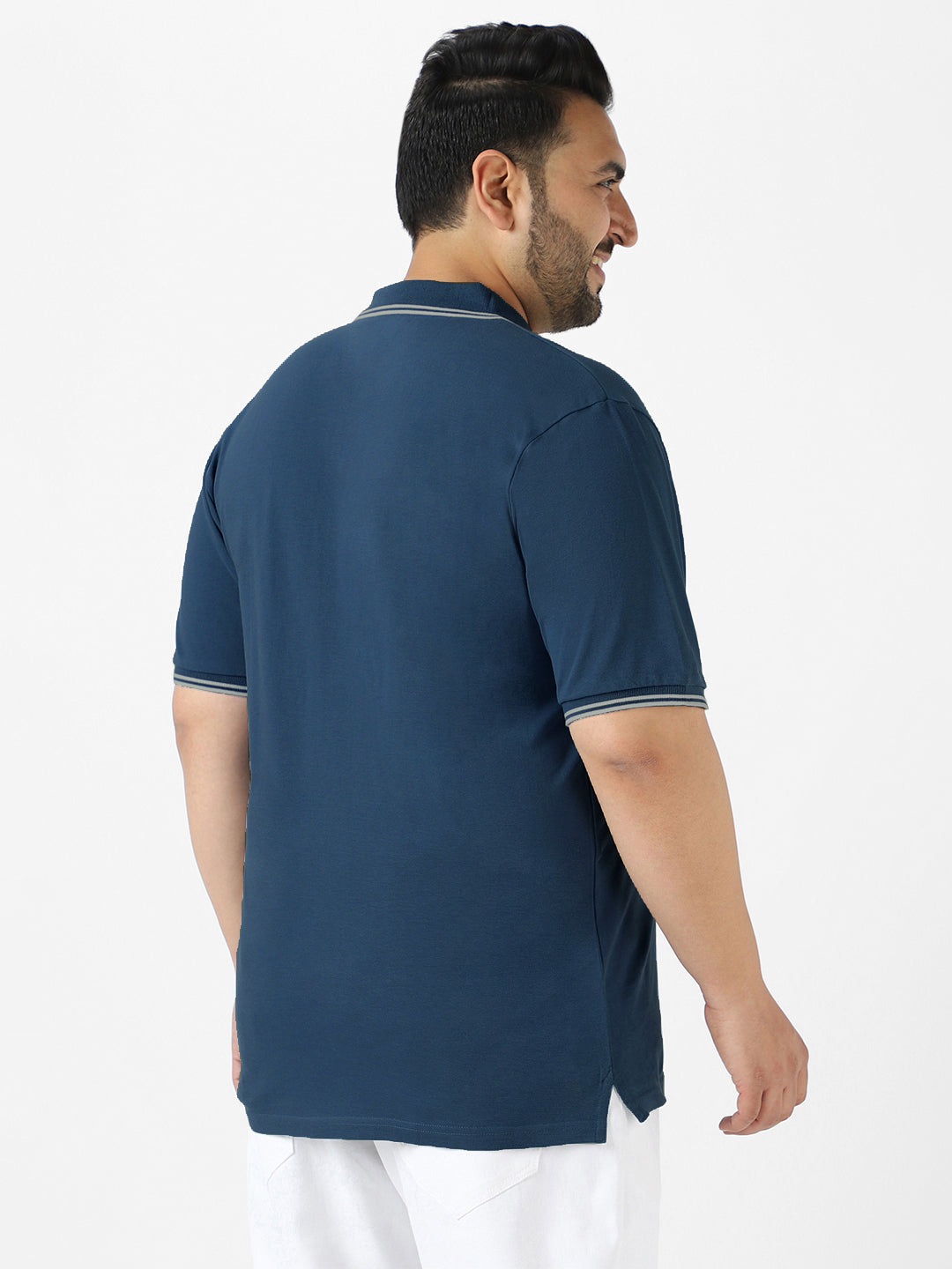 Plus Men's Airforce Blue Solid Regular Fit Half Sleeve Cotton Polo T-Shirt