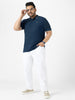 Plus Men's Airforce Blue Solid Regular Fit Half Sleeve Cotton Polo T-Shirt