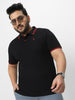 Plus Men's Black Solid Cotton Polo T-Shirt