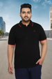 Plus Men's Black Solid Cotton Polo T-Shirt