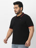 Plus Men's Black Solid Cotton Polo T-Shirt