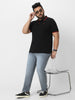 Plus Men's Black Solid Cotton Polo T-Shirt