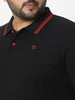 Plus Men's Black Solid Cotton Polo T-Shirt