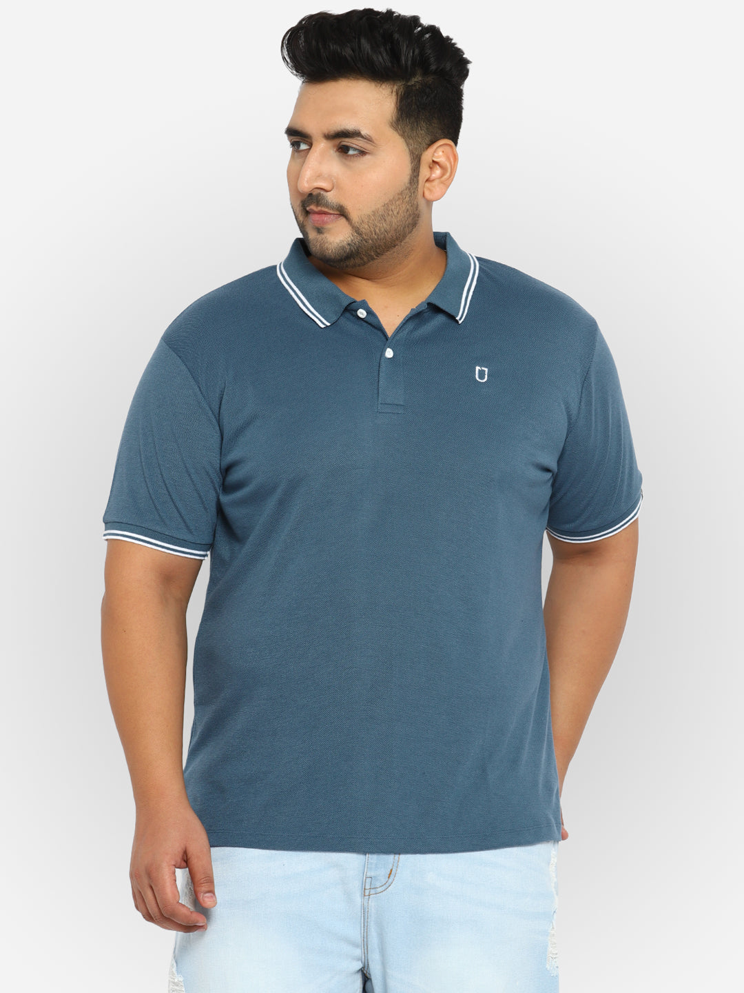 Plus Men's Dark Grey Solid Regular Fit Half Sleeve Cotton Polo T-Shirt