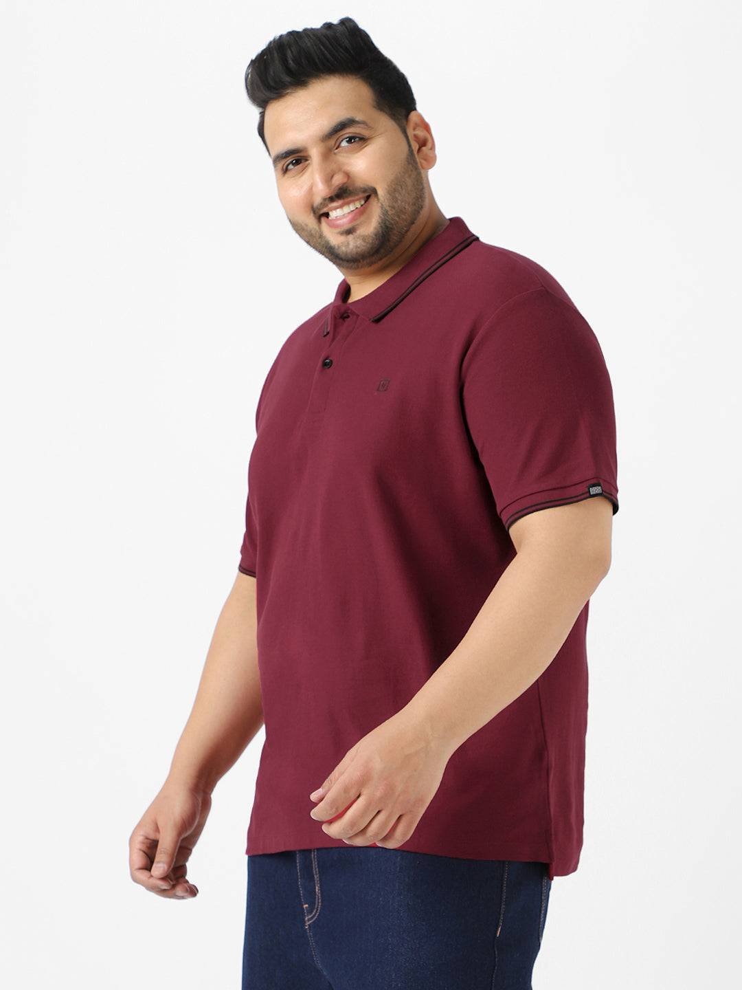 Plus Men's Maroon Solid Cotton Polo T-Shirt