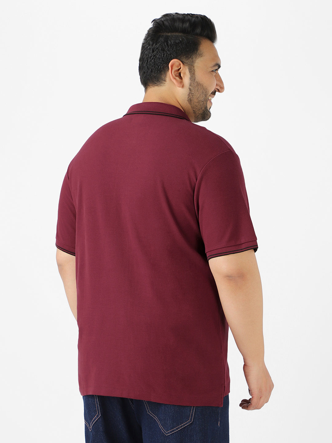 Plus Men's Maroon Solid Cotton Polo T-Shirt