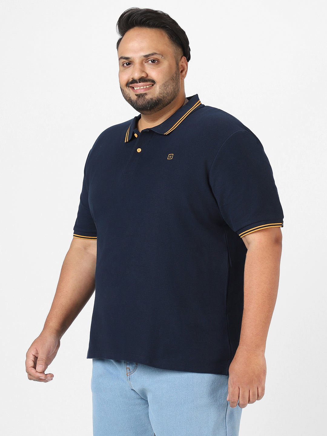 Plus Men's Navy Blue Solid Regular Fit Polo T-Shirt