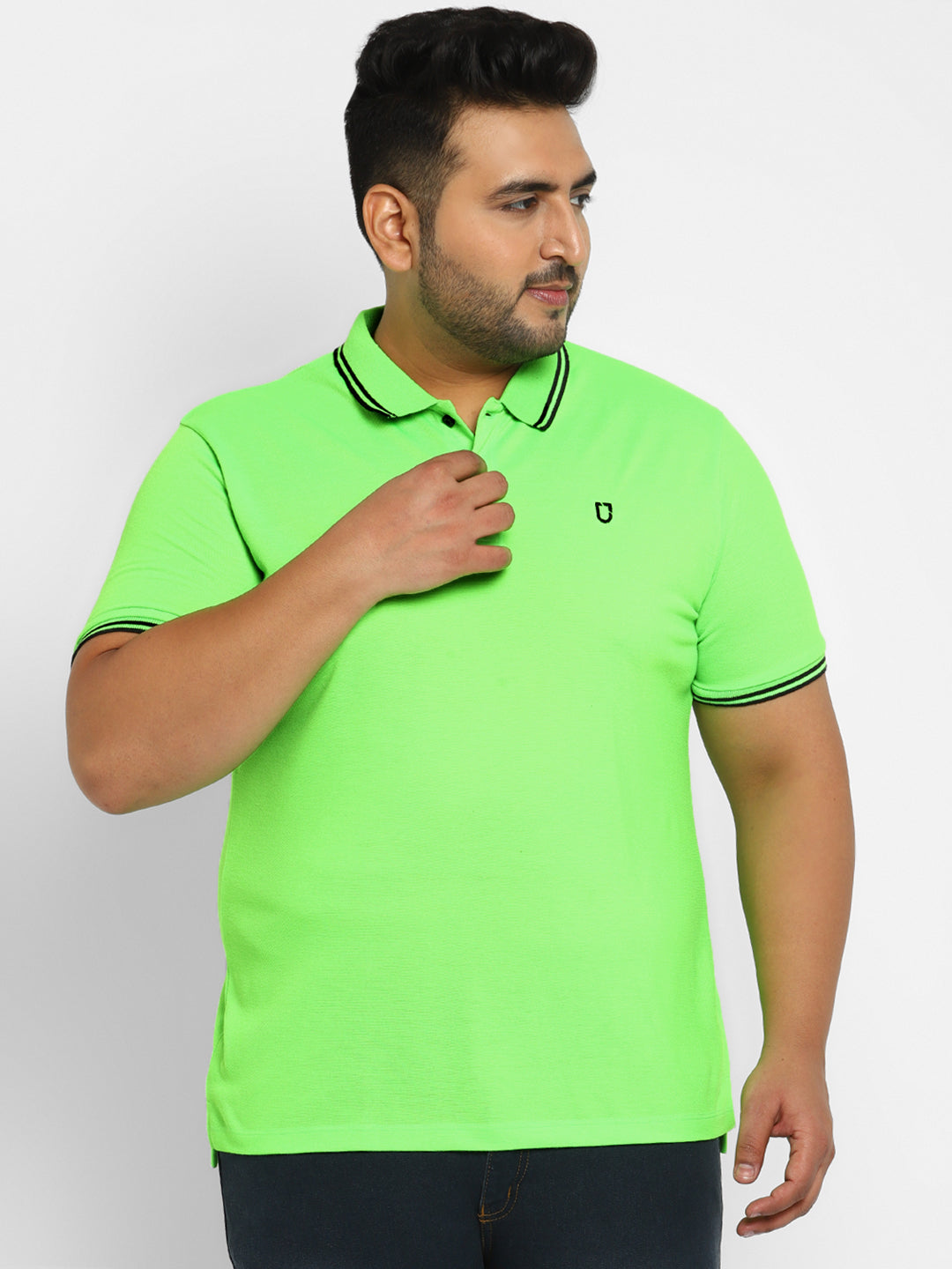 Plus Men's Neon Green Solid Regular Fit Half Sleeve Cotton Polo T-Shirt