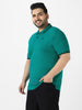 Plus Men's Teal Green Solid Cotton Polo T-Shirt