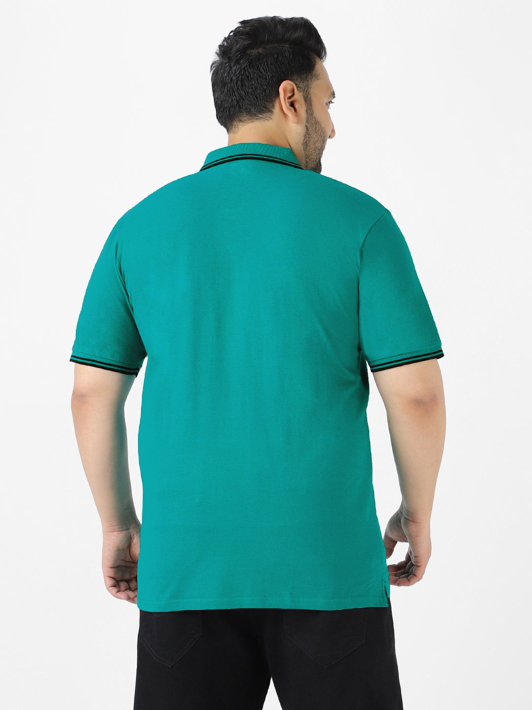 Plus Men's Teal Green Solid Cotton Polo T-Shirt