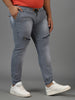 Plus Men's Grey Regular Fit Zippered Jogger Jeans Stretch