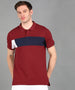 Men's Maroon, Yellow, White Colour-Block Slim Fit Half Sleeve Cotton Polo T-Shirt