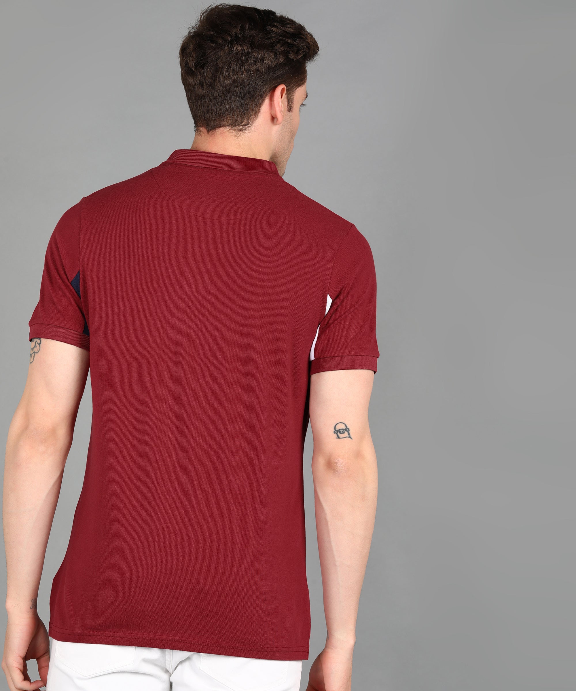 Men's Maroon, Yellow, White Colour-Block Slim Fit Half Sleeve Cotton Polo T-Shirt