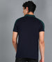 Men's Navy Blue, Green Colour-Block Slim Fit Half Sleeve Cotton Polo T-Shirt