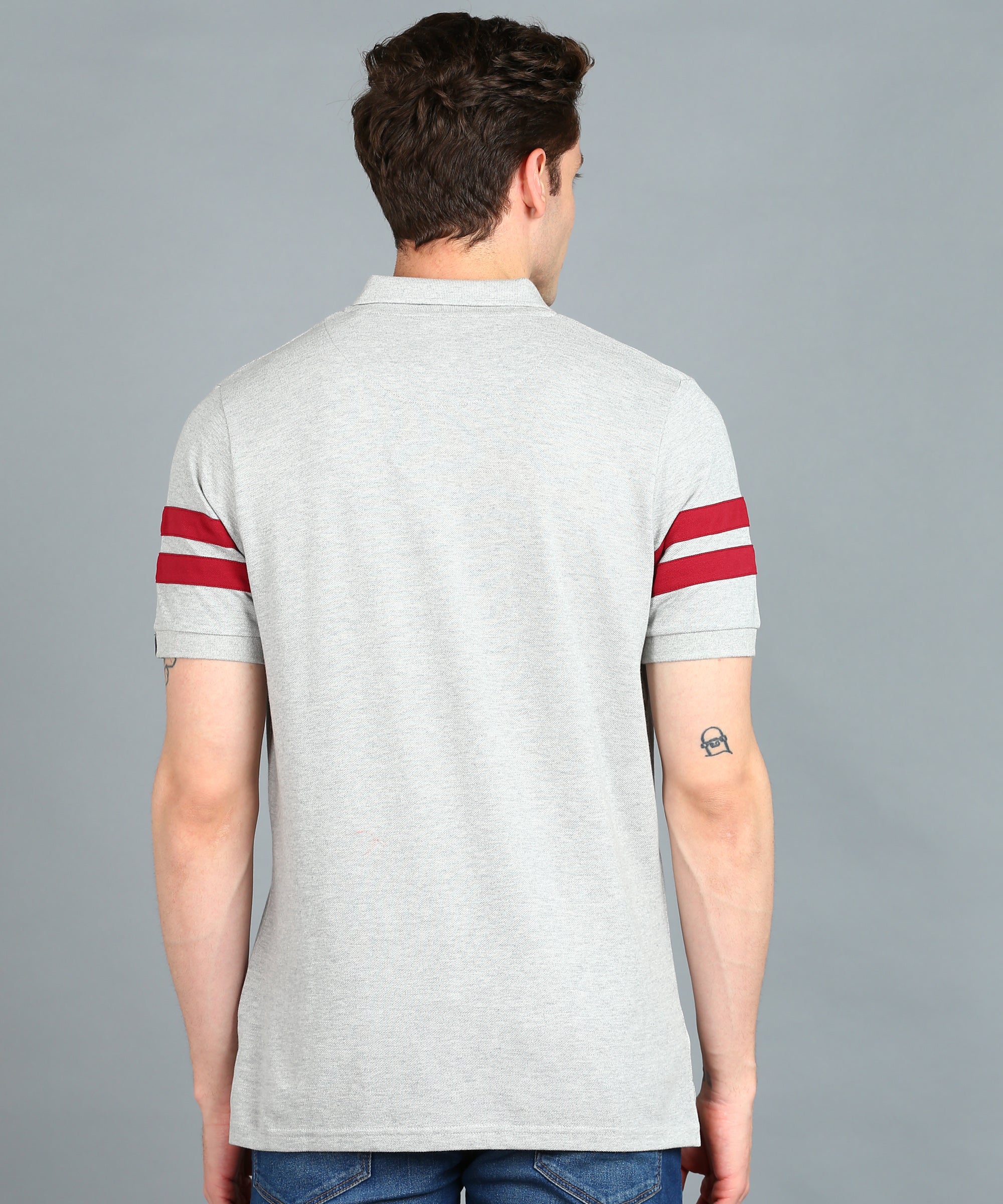 Men's Grey Melange, Maroon Colour-Block Slim Fit Half Sleeve Cotton Polo T-Shirt