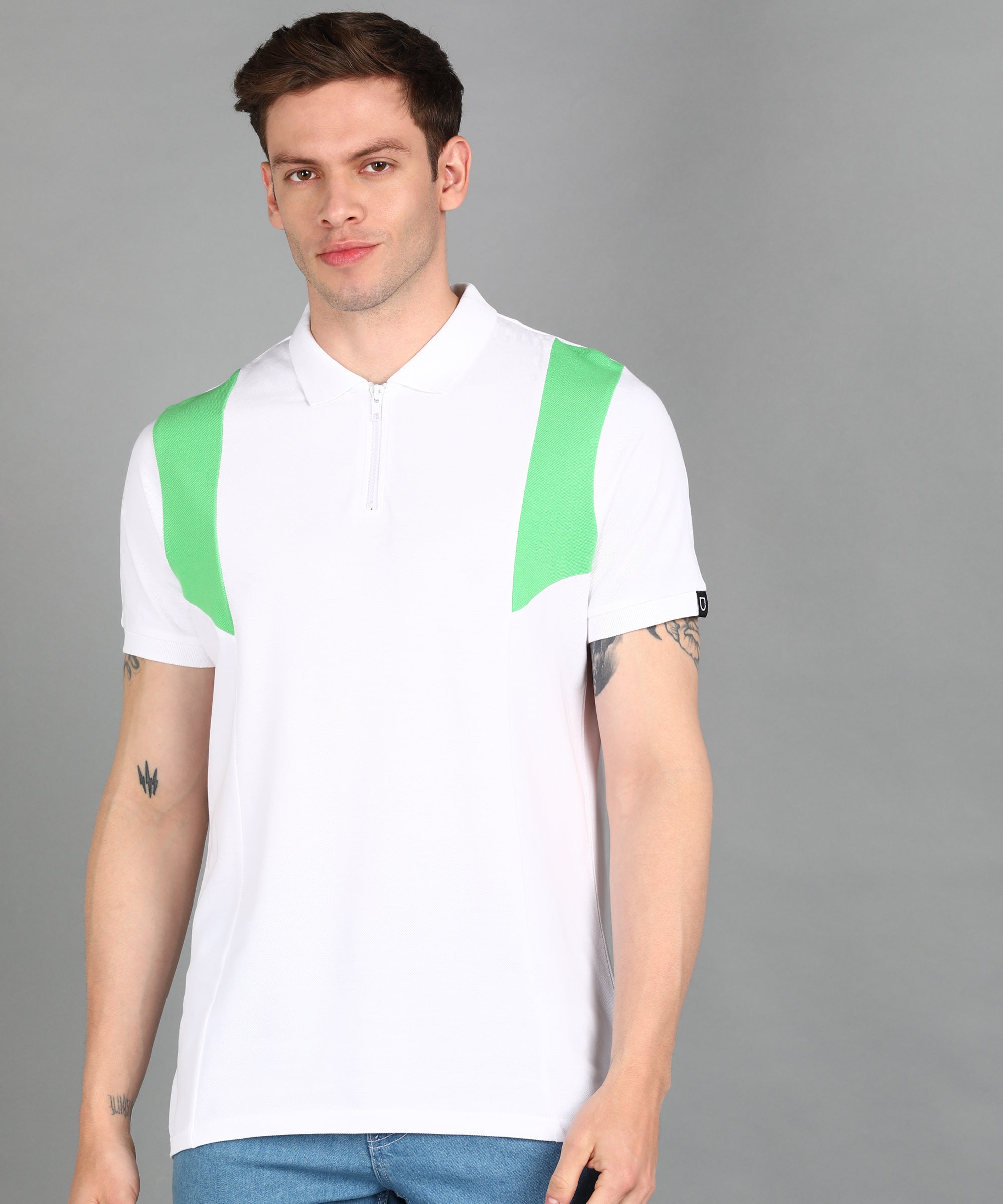 Men's White, Beige, Mint Colour-Block Slim Fit Half Sleeve Cotton Polo T-Shirt