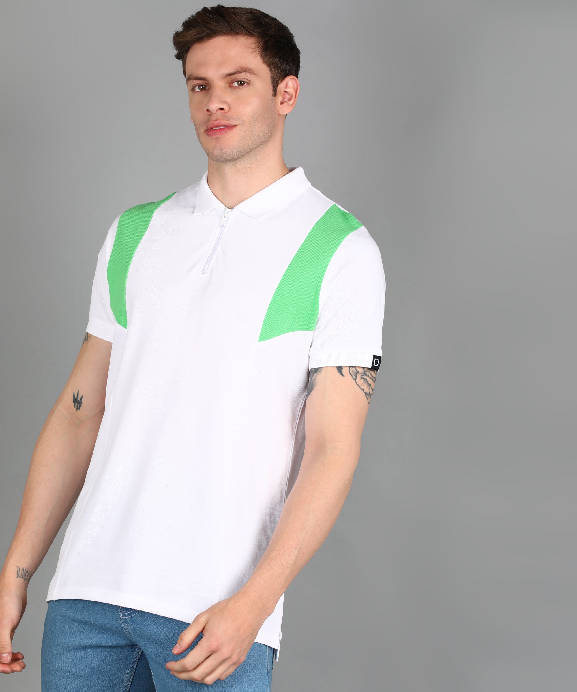 Men's White, Beige, Mint Colour-Block Slim Fit Half Sleeve Cotton Polo T-Shirt