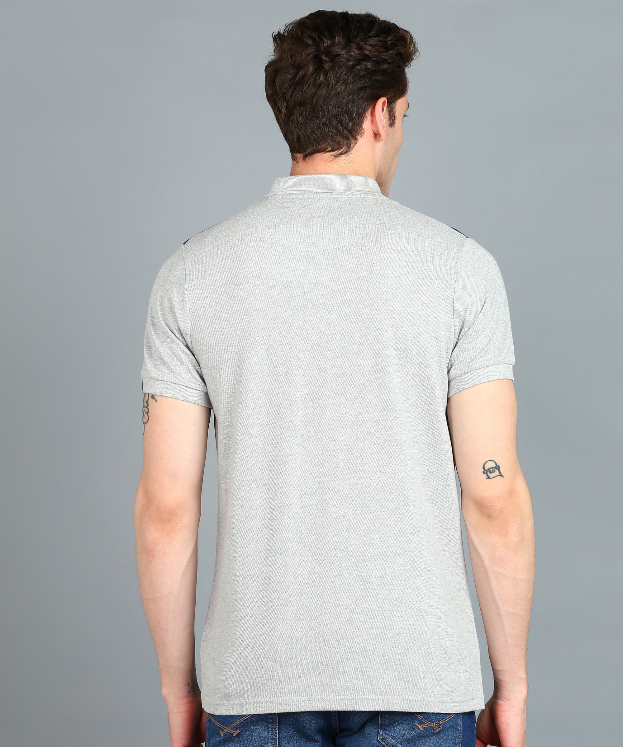 Men's White, Grey Melange, Dark Blue Colour-Block Slim Fit Half Sleeve Cotton Polo T-Shirt